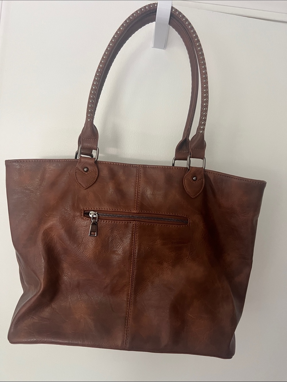 Antik Kraft Chocolate Brown Vegan Leather Studded Tote - Picture 4 of 6